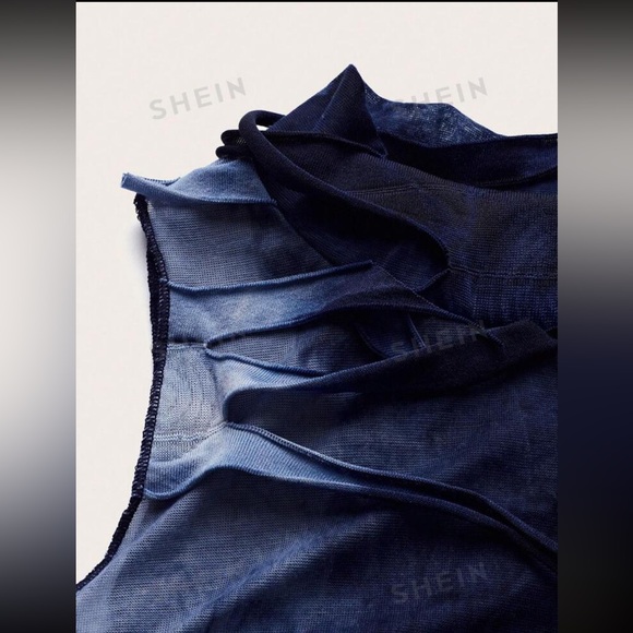 Tie-Dye Distressed Stand Collar Vest And Skirt Two Piece Set - Picture 5 of 9